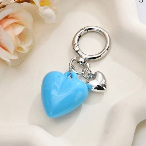 Portachiavi A Cuore Acrilico Resina Doppio Ciondolo Lucido Charm Per Borsa Con Chiusura In Metallo Argentato Dolce Accessorio