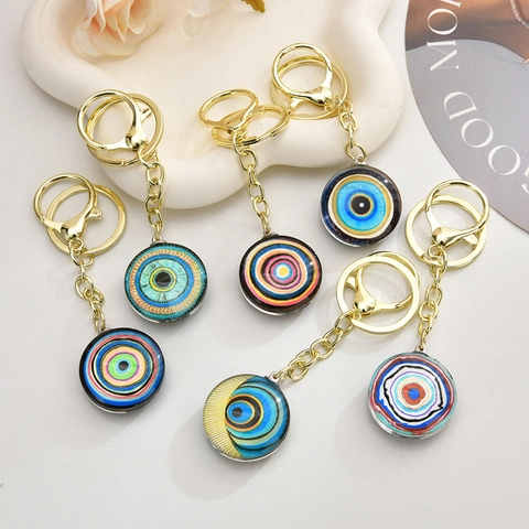 Evil Eye Keychain Resin Round Pendant Gold Alloy Bag Charm Turkish Ethnic Style Accessory