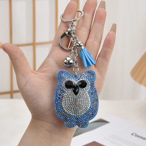 Portachiavi Gufo Lega Strass Scintillante Animale Pendente Per Borsa Con Nappa In Camoscio E Campanellino Moda