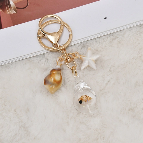 Creative Resin Sea Snail Starfish Keychain For Women Bag Charm Pendant Alloy Gold Plated Summer Beach Accessories Gift
