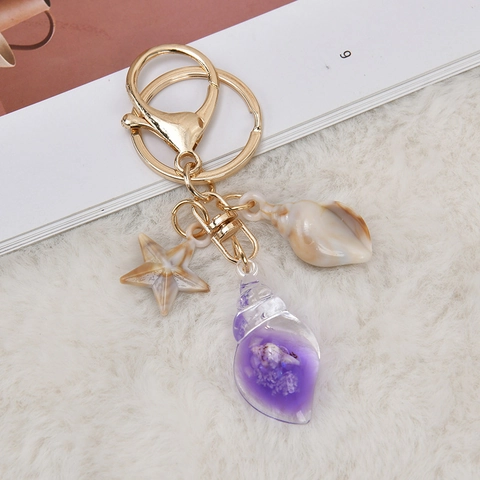 Creative Resin Sea Snail Starfish Keychain For Women Bag Charm Pendant Alloy Gold Plated Summer Beach Accessories Gift