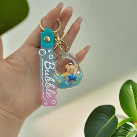 Porte-Clés Sable Mouvant Liquide Acrylique Ours Dessin Animé Multi Forme Paillettes Flottantes Pendentif Sac Mignon