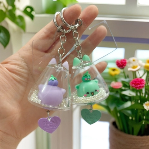 Llavero De Gato De Dibujos Animados Acrílico Colgante De Campana Transparente Con Charm De Corazón Accesorio De Bolso