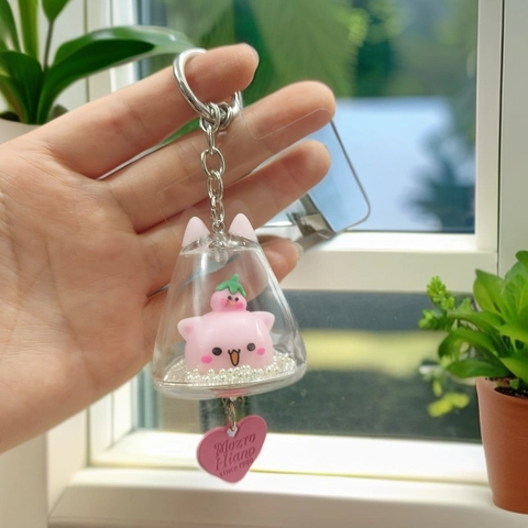 Llavero De Gato De Dibujos Animados Acrílico Colgante De Campana Transparente Con Charm De Corazón Accesorio De Bolso