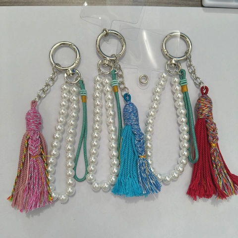 Phone Charm Tassel Imitation Artificial Pearl Handmade Woven Cord Strap Bag Pendant Silver Ring Versatile Key Accessory Women