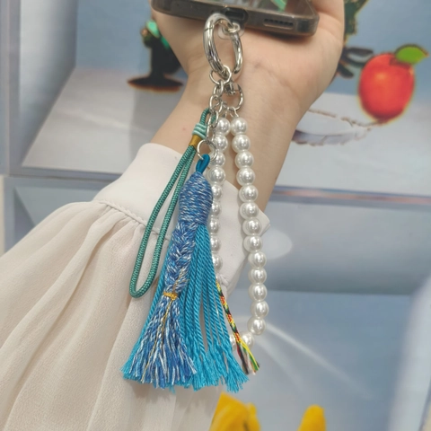 Portachiavi Con Nappa Fatto A Mano Catena Di Künstliche Perle D'Imitazione Corda Intrecciata Ciondolo Per Borsa Stile Boho
