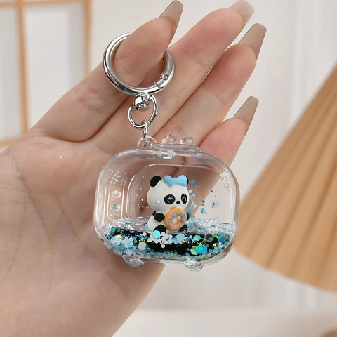 Schattige Panda Drijfzand Sleutelhanger Vloeibare Glitter Acryl Tas Charm Cartoon Donut Dier Hanger Cadeau
