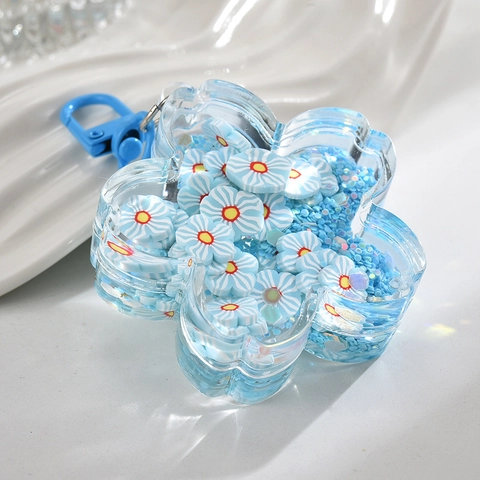 Portachiavi In Sabbie Mobili Acriliche Fiore Di Ciliegio Trasparente Riempito D'Olio Glitter Ciondolo Per Borsa Zaino Carino Floreale