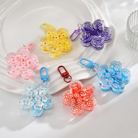 Portachiavi In Sabbie Mobili Acriliche Fiore Di Ciliegio Trasparente Riempito D'Olio Glitter Ciondolo Per Borsa Zaino Carino Floreale