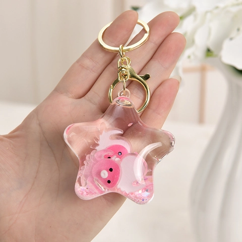 Star Quicksand Keychain Liquid Acrylic Bag Pendant With Ocean Animal Moving Glitter Gold Lobster Clasp For Women Girls