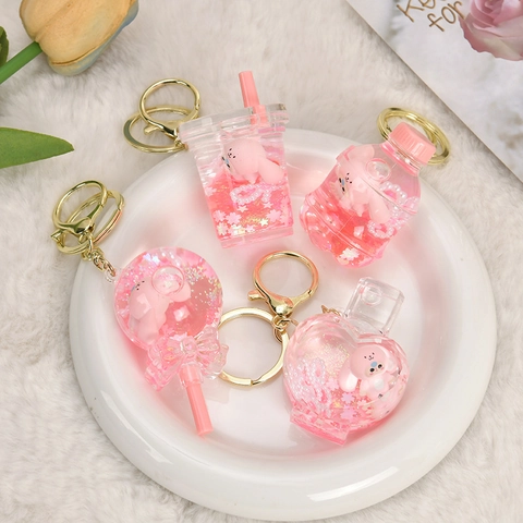 Portachiavi Creativo Con Glitter Liquidi Acrilico Cartone Animato Figura Coniglio Ciondolo Ornamento Borsa Regalo Ragazze
