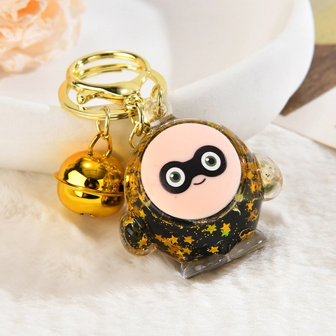 Cute Cartoon Quicksand Keychain Acrylic Liquid Glitter Bag Charm With Golden Bell And Lobster Clasp For Women Girls