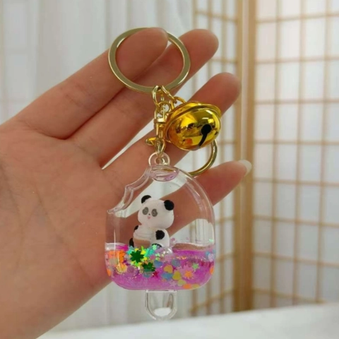 Portachiavi Panda Cartone Animato Ghiacciolo Sabbie Mobili Acrilico Liquido Glitter Paillettes Con Campanello Ciondolo Borsa Regalo