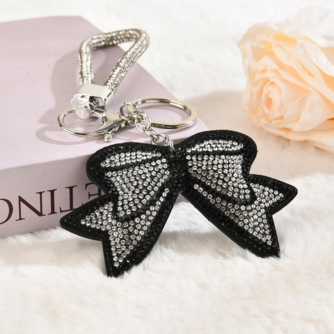 Llavero De Lazo Con Diamantes De Imitación Aleación Zinc Cuero PU Accesorio De Bolso Moda Para Mujer Elegante