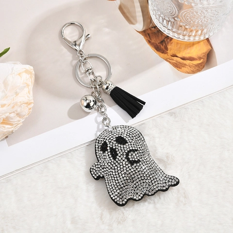 Halloween Geest Strass Sleutelhanger Sprankelende Kristallen Buitenaardse Tas Hanger Met Kwastje Bel Geest Hanger Voor Vrouwen Meisjes Handtas Decoratie
