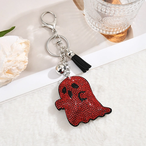 Portachiavi Fantasma Halloween Strass Lega Zinco Ciondolo Borsa Luccicante Arcobaleno Nappina Campanellino Gioielli