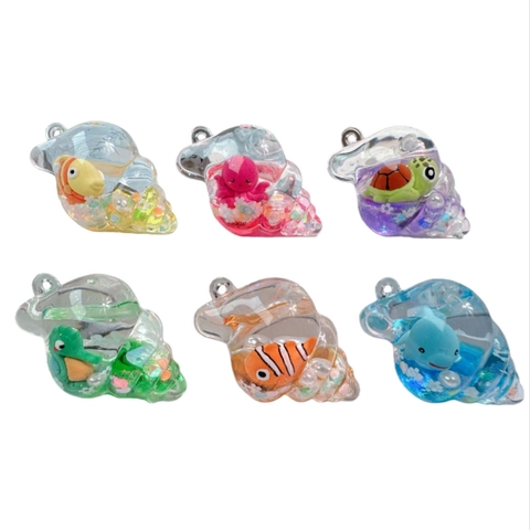 Cute Cartoon Ocean Seashell Keychain Liquid Quicksand Sea Animal Bag Charm Silicone Strap Star Bell