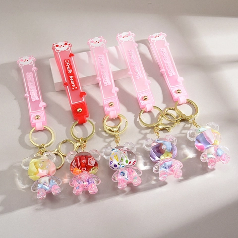 Portachiavi Orsetto Carino Con Glitter Riempito Di Liquido Pendente In Resina Acrilica Per Decorazione Borsa