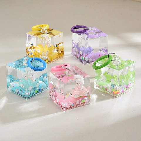 Cartoon Liquid Quicksand Keychain Acrylic Bottle Car Animal Bag Pendant Charm Creative Accessory
