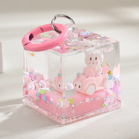 Cartoon Liquid Quicksand Keychain Acrylic Bottle Car Animal Bag Pendant Charm Creative Accessory