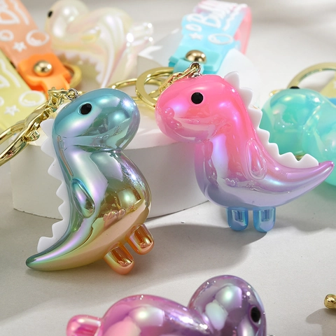 Portachiavi Dinosauro Cartone Animato Carino Gradiente Perla Artificialto Resina Ciondolo Borsa Regalo Luminoso