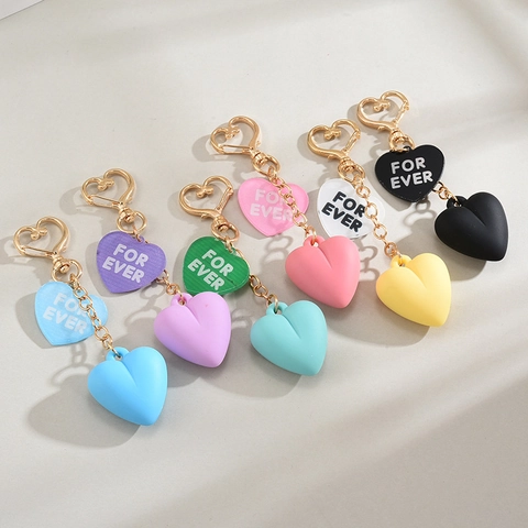 Heart Keychain Silicone Acrylic Solid Love Bag Pendant Car Key Ring For Ever Letter Print Cute Accessories Gift