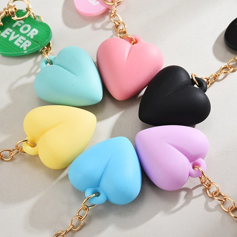 Heart Keychain Silicone Acrylic Solid Love Bag Pendant Car Key Ring For Ever Letter Print Cute Accessories Gift