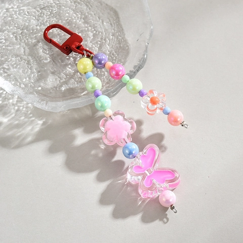Portachiavi Di Perline Fatto A Mano Colorato Con Ciondolo A Farfalla E Fiore In Acrilico Per Zaino Donna