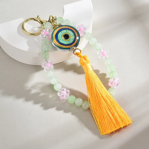 Evil Eye Keychain Beaded Tassel Glass Beads Boho Style Bag Charm Handmade Ethnic Jewelry Lucky Accessory For Women