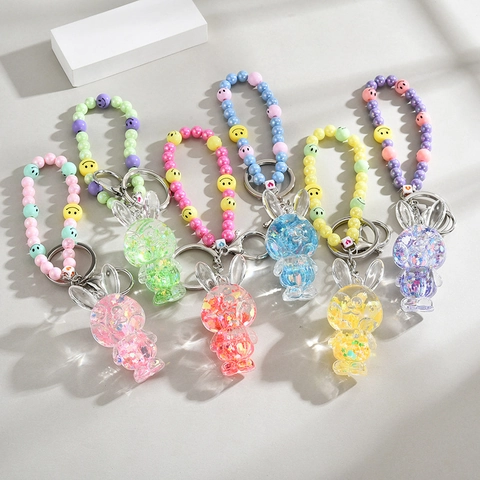 Luminous Rabbit Bear Violin Shape Keychain With Liquid Quicksand Glitter Acrylic Cartoon Pendant For Bags Backpacks