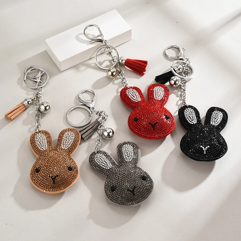Hase Schlüsselanhänger Strass Funkelnd Kaninchen Kopf Schlüsselring Mit Lederquaste Glocke Legierung Auto Tasche Geschenk