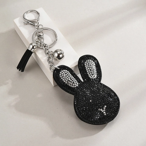 Hase Schlüsselanhänger Strass Funkelnd Kaninchen Kopf Schlüsselring Mit Lederquaste Glocke Legierung Auto Tasche Geschenk