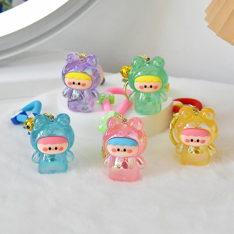 Cute Cartoon Animal Frog Keychain Resin Glow In The Dark Bag Charm Pendant With Bell Silicone Strap Kawaii Accessory
