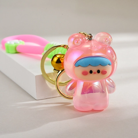 Cute Cartoon Animal Frog Keychain Resin Glow In The Dark Bag Charm Pendant With Bell Silicone Strap Kawaii Accessory