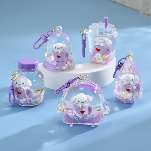 Kreativer Flüssiger Treibsand Schlüsselanhänger Cartoon Welpe Acryl Tasche Anhänger Süß Schwebendes Tier Schlüsselring Für Damen Mädchen Geschenk Zubehör