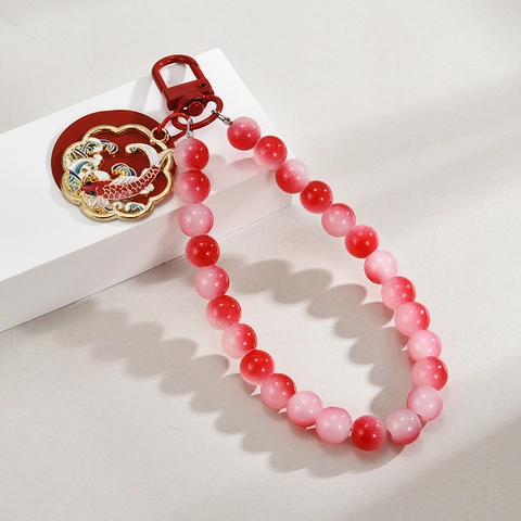 Beaded Keychain Chinese Style Auspicious Persimmon Metal Pendant Peace And Joy Bag Decor Charms Resin Beads Traditional