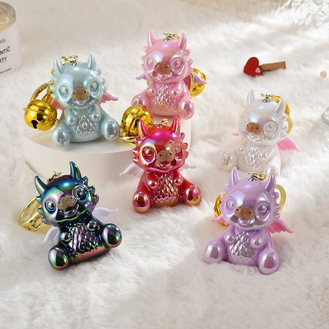 Portachiavi Drago Cartone Animato Carino Ciondolo Mascotte In Acrilico Perla Artificialto Con Campanello Dorato Ciondolo Per Borsa Kawaii Regalo