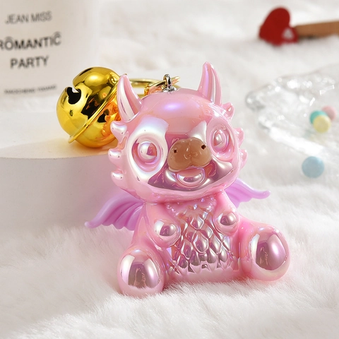 Portachiavi Drago Cartone Animato Carino Ciondolo Mascotte In Acrilico Perla Artificialto Con Campanello Dorato Ciondolo Per Borsa Kawaii Regalo
