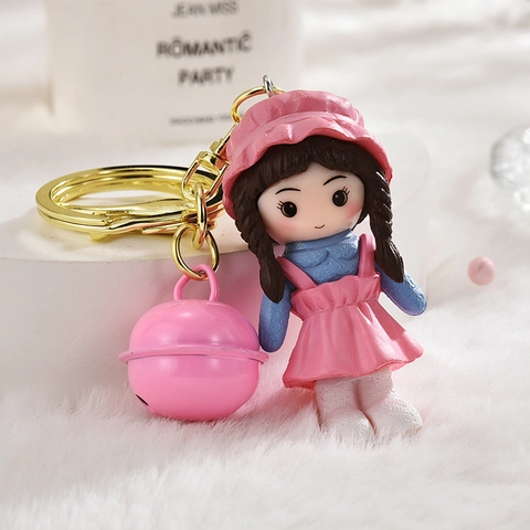 Portachiavi Carino Bambola Ragazza Cartone Animato Con Grande Campanello Pendente In Resina Per Zaino Regalo Per Ragazze
