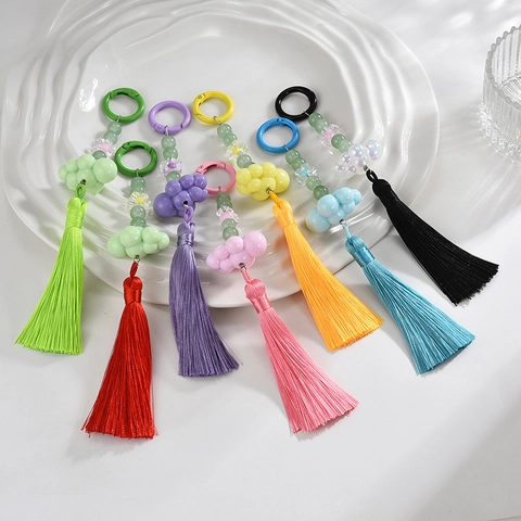 Porte-clés À Pompon Style Chinois Avec Perles Nuage Et Fleur Ornement Suspendu Pour Décoration De Sac