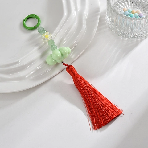 Porte-clés À Pompon Style Chinois Avec Perles Nuage Et Fleur Ornement Suspendu Pour Décoration De Sac