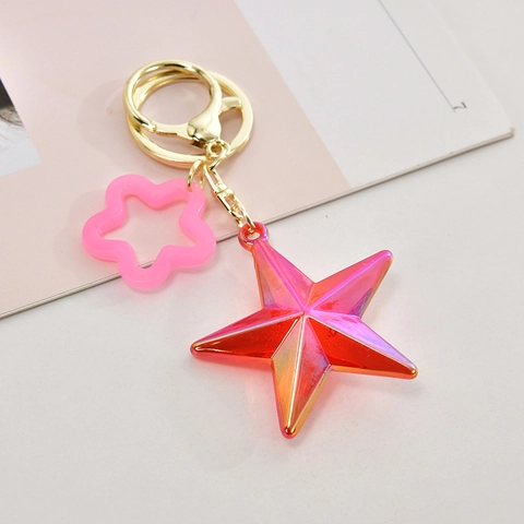Portachiavi A Forma Di Stella Acrilico Iridescente Sfumato Ciondolo Per Borsa Ornamento Appeso Fibbia In Metallo Dorato Per Donne