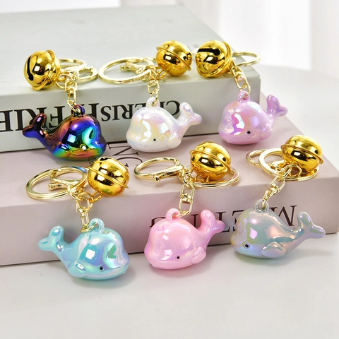 Portachiavi Delfino Balena Acrilico Resina Perla Artificialto Colorato Galvanizzato Campanello Dorato Chiusura A Aragosta Fascino Borsa Carino Novità
