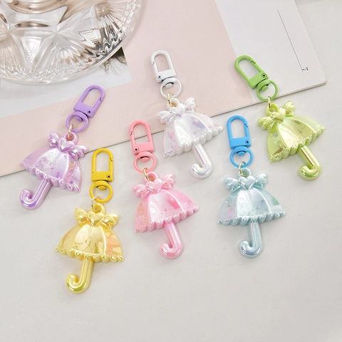 Umbrella Keychain Iridescent Acrylic Heart Wings Candy Color Bag Charm Pendant Decoration Accessories For Women Girls