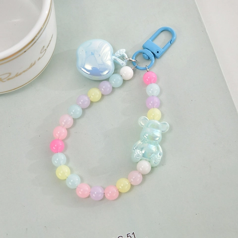 Acrylic Beaded Keychain With Apple Bear Heart Charms Metal Clasp Macaron Color Bag Pendant For Women Girls Cute Style