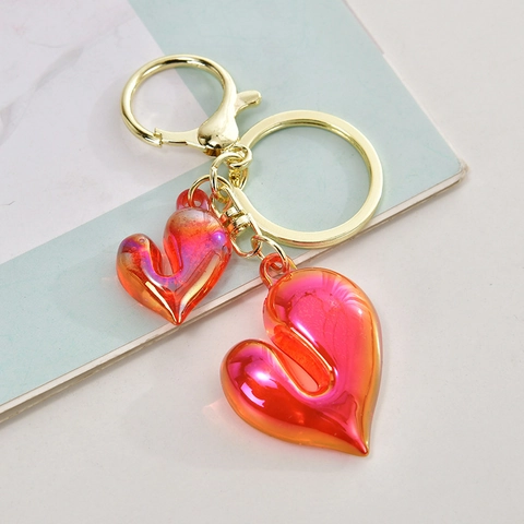 Llavero De Doble Corazón Iridiscente Acrílico Colgante De Bolsa Con Brillo Con Cierre Dorado Accesorios Lindos