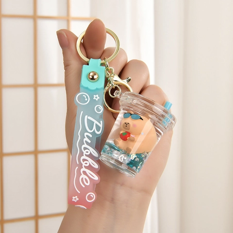 Capybara Keychain Cartoon Animal Acrylic Liquid Quicksand Bottle Pendant Bag Ornament With Gradient Strap Charm