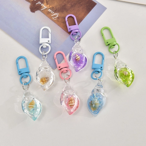 Luminous Conch Shell Keychain Liquid Quicksand Resin Real Seashell Inside Ocean Theme Bag Pendant Decoration For Girls