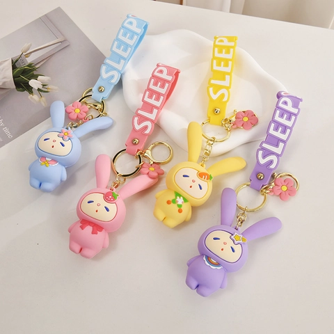 Cartoon Bunny Keychain Silicone Squeeze Toy Stress Relief Bag Pendant Kawaii Animal Gift Women