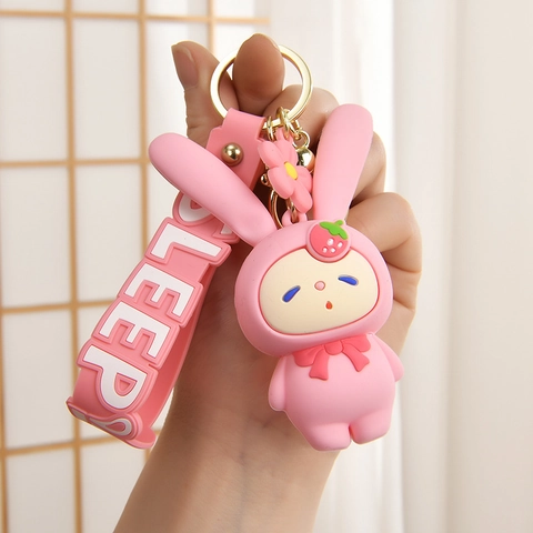 Cartoon Bunny Keychain Silicone Squeeze Toy Stress Relief Bag Pendant Kawaii Animal Gift Women